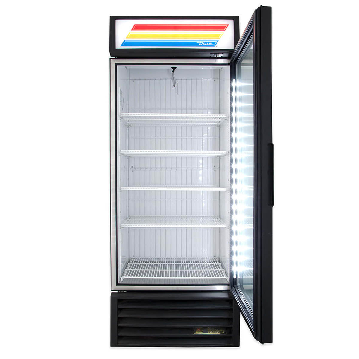 True GDM-26F-HC~TSL01 glass door freezer, white exterior, door open
