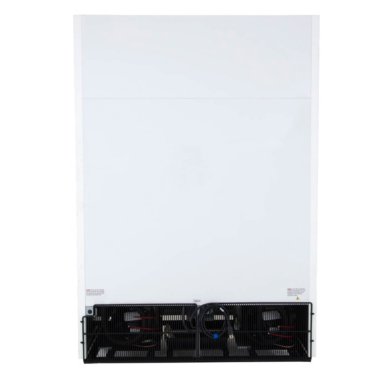 True GDM-49F-HC~TSL01 2-door glass door freezer, white exterior, back view showing the condensing unit