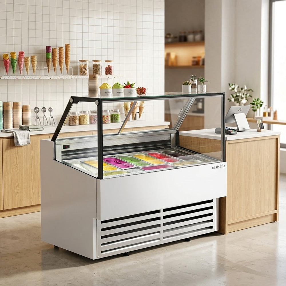 Marchia GIC-10-ST 56" 10-Pan Flat Glass White Gelato Ice Cream Dipping Cabinet Display Freezer