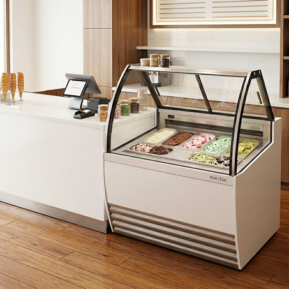 Marchia GIC-7 42" 7-Pan White Gelato Ice Cream Dipping Cabinet Display Freezer