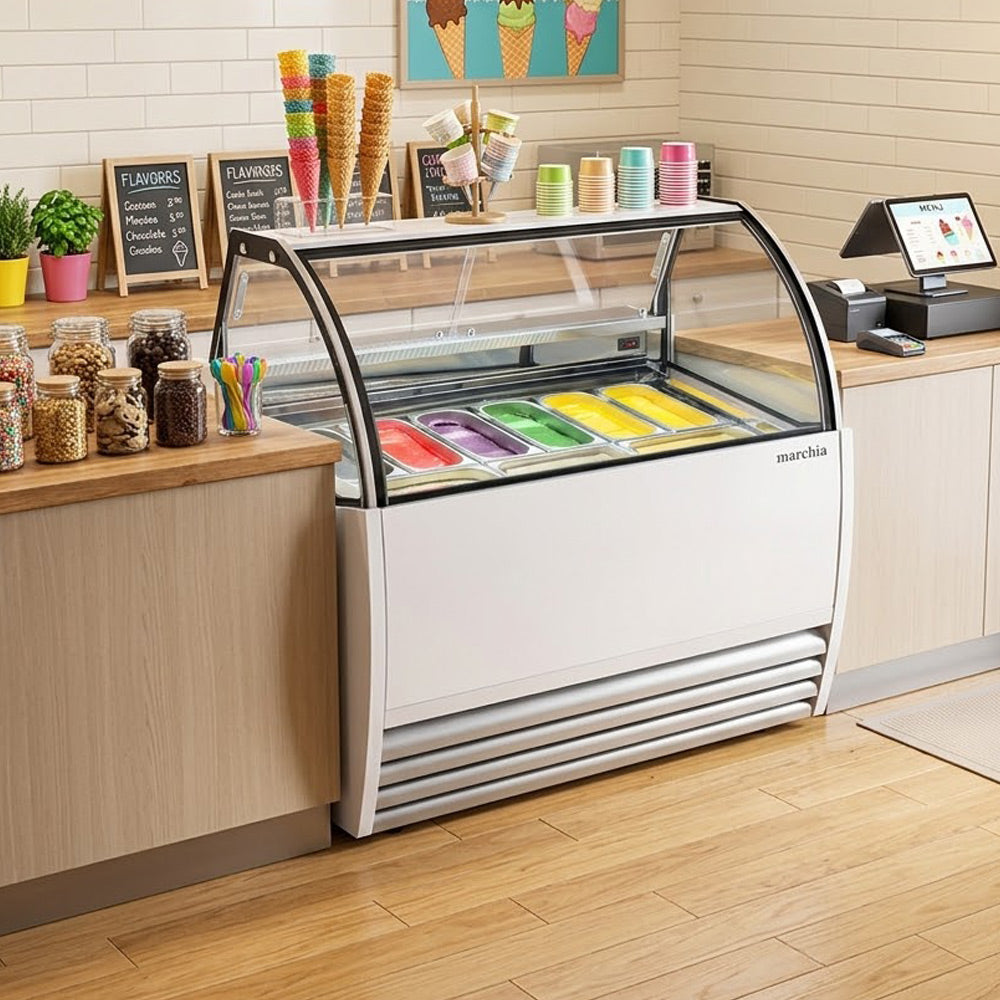 Marchia GIC-9 51" 9-Pan White Gelato Ice Cream Dipping Cabinet Display Freezer