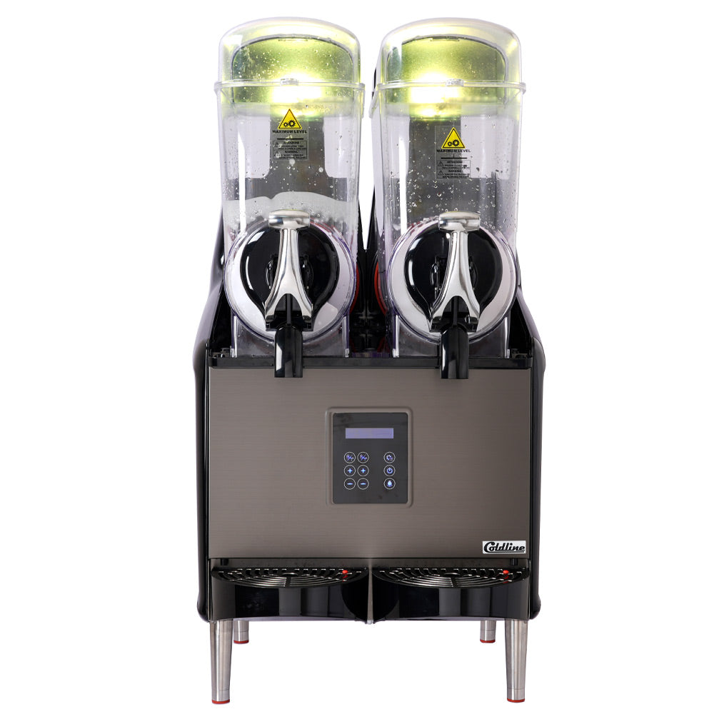Coldline GRANITA-2X granita slush machine, front view with LED lighting