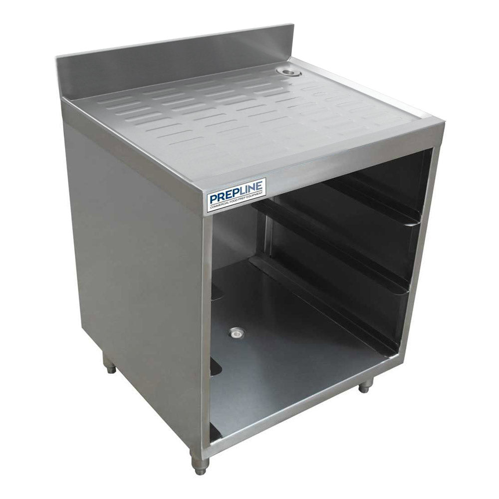Prepline GRSU-2124 24" stainless steel glass rack storage unit with corrugated top, front angle view