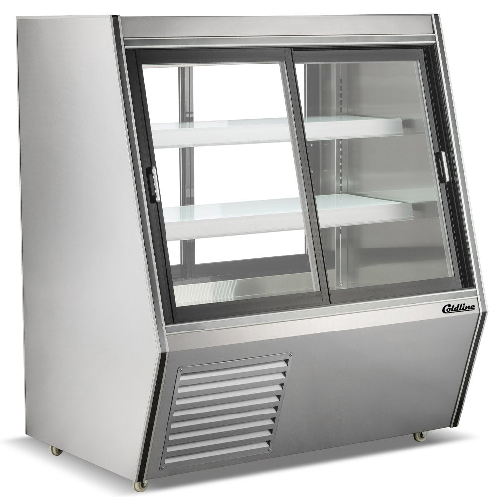 Coldline HDL48-DS 48" Dual Service Refrigerated High Meat Deli Case with Rear Storage, Front and Rear Sliding Glass Doors