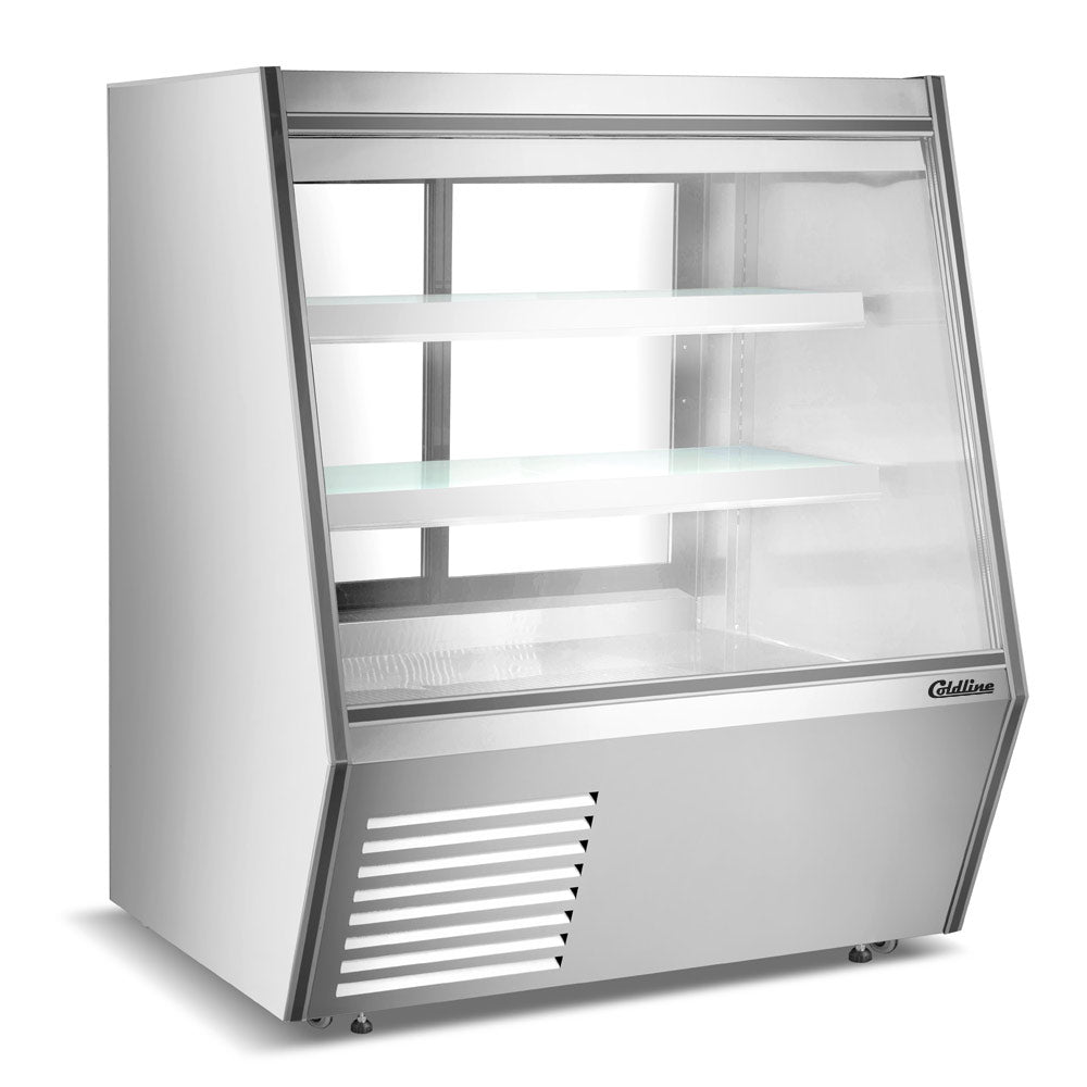 Coldline HDL48-F 48" Refrigerated Slanted Glass Seafood Case with Built-in Drain and Rear Storage