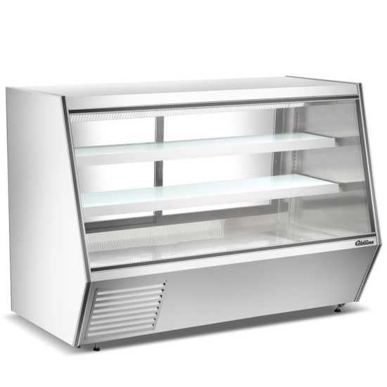 Coldline HDL84-F slanted glass refrigerated seafood display case, angled front view