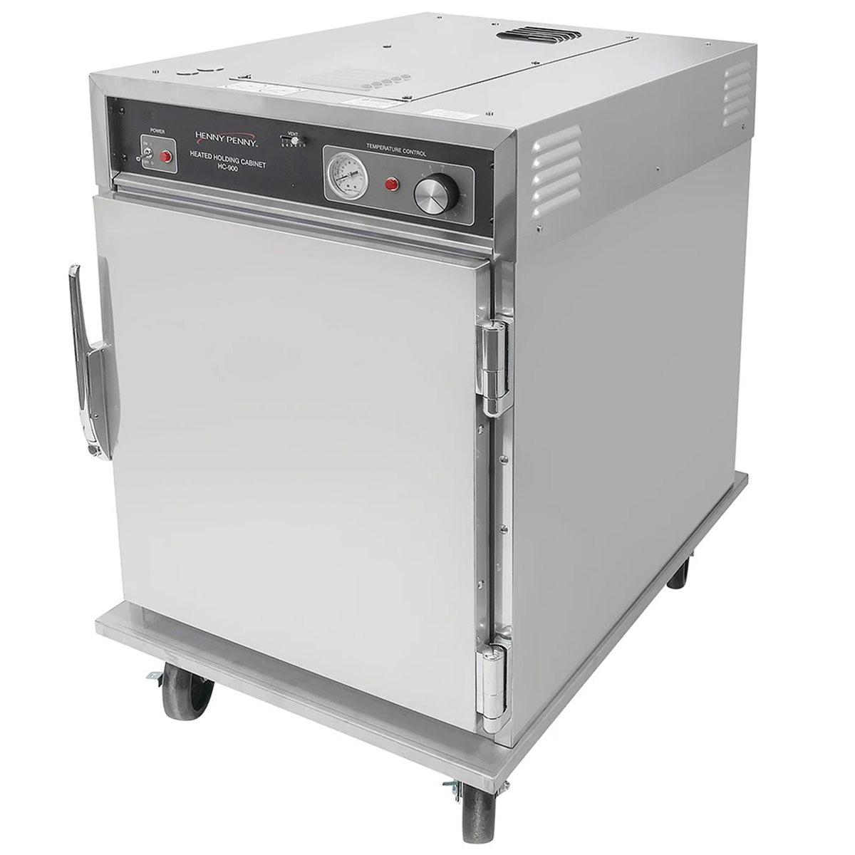 Henny Penny HHC 903 half-size heated holding cabinet, stainless steel door, left front angle view, door closed