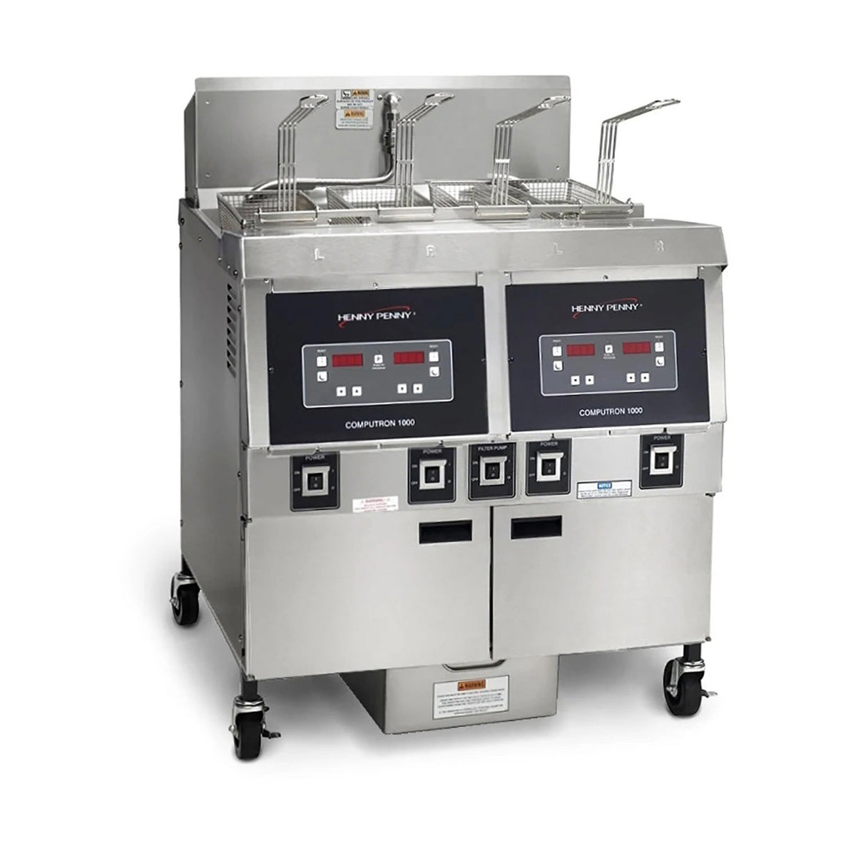 Henny Penny OFE322.03 2-well electric open fryer, front angle view