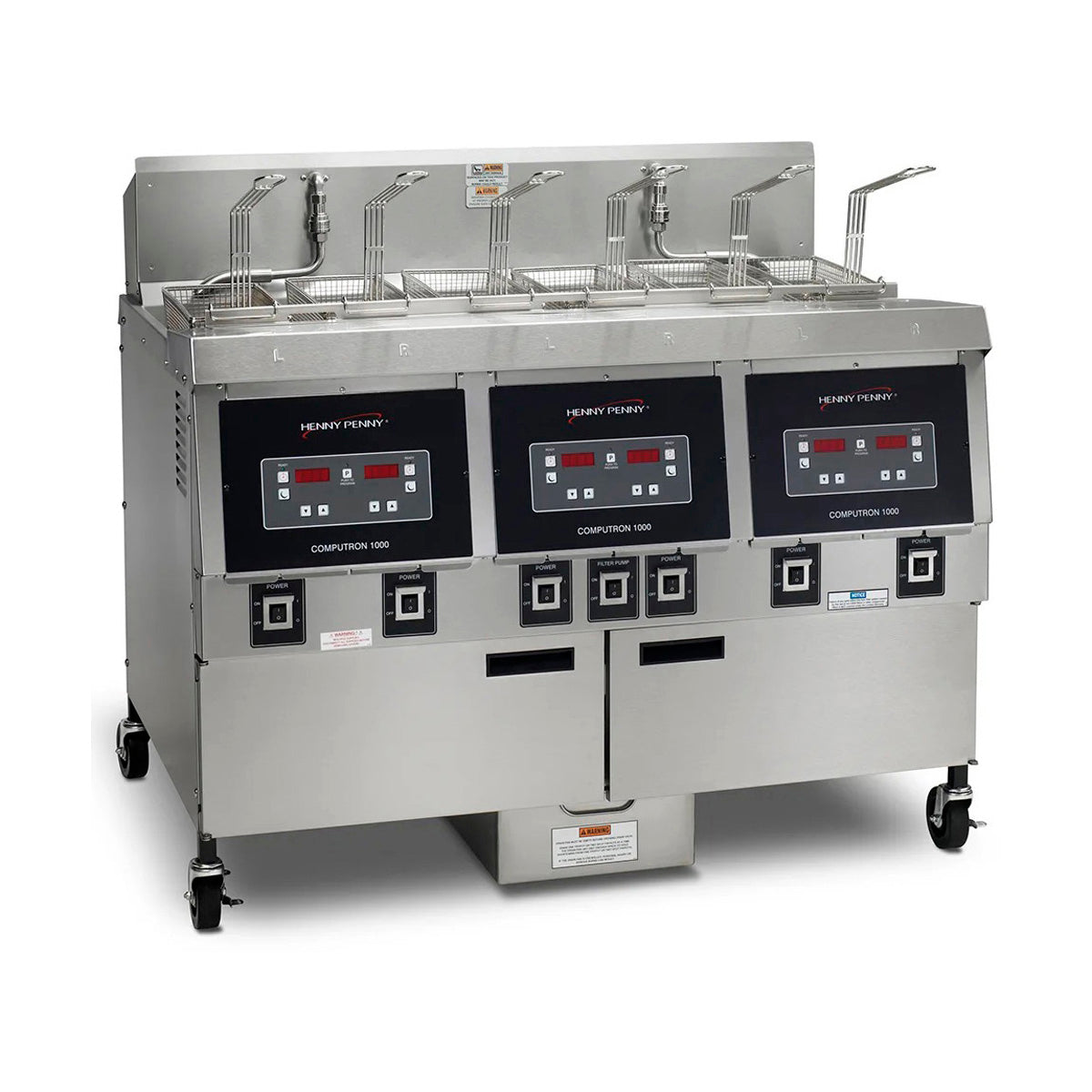 Henny Penny OFE323.05 3-well electric open fryer, front angle view