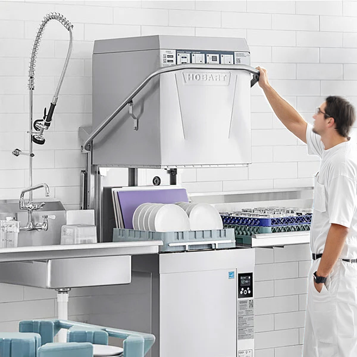 Hobart AM16T-BAS-4 36.5" Door Type Dishwasher, 60 Racks/Hr - 40.2 Gal/Hr - High Temp w/Booster
