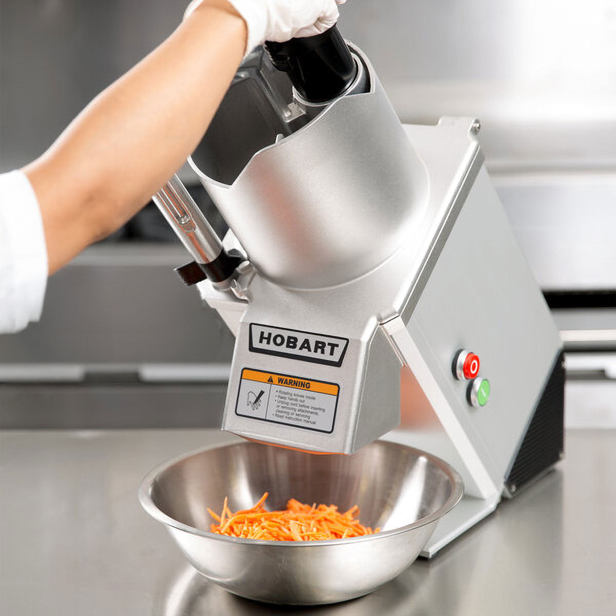 Hobart FP150-1B Benchtop Continuous Feed Food Processor with 15PLTSS-6PACK-SS, 14 lbs per/min, 1/2 hp