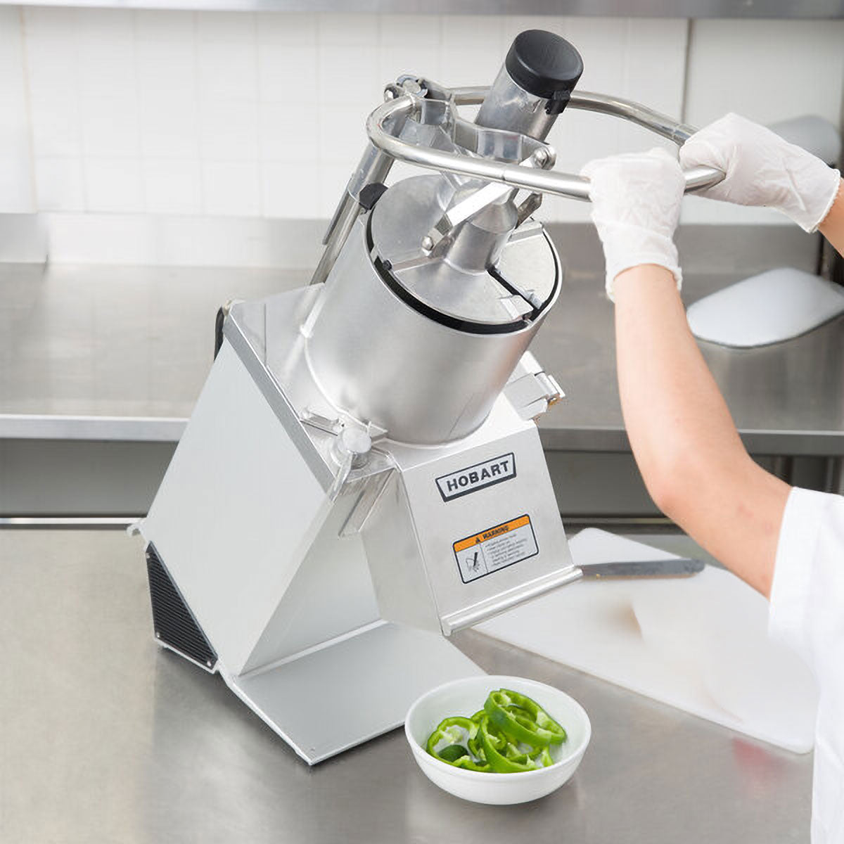 Hobart FP350-1B Benchtop Continuous Feed Food Processor with 3PLATE-6PACK-SSP, 26 lbs per/min, 1 hp