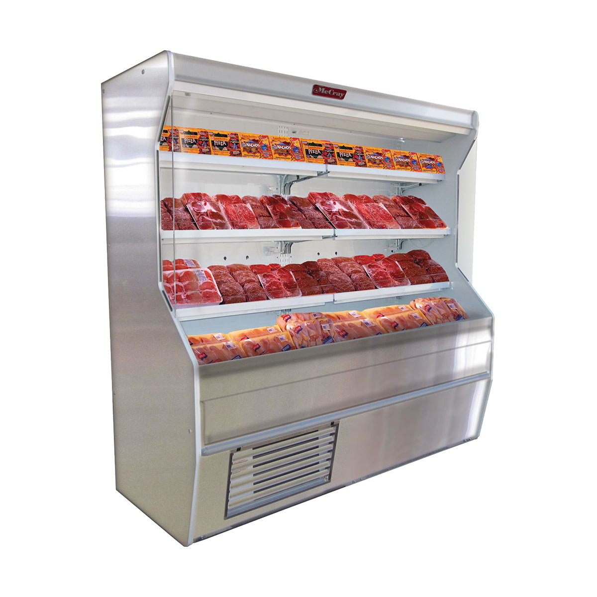 Howard-McCray SC-M32E-6-S-LED 74'' Vertical Meat Open Air Merchandiser, Stainless Steel, Self-Contained
