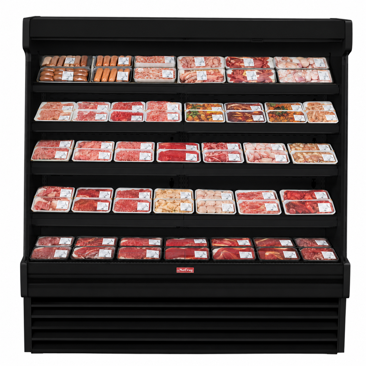 Howard-McCray SC-OM35E-8S-B-LED Open Air Merchandiser, 99", Black, 4-Tier Shelves, 115V