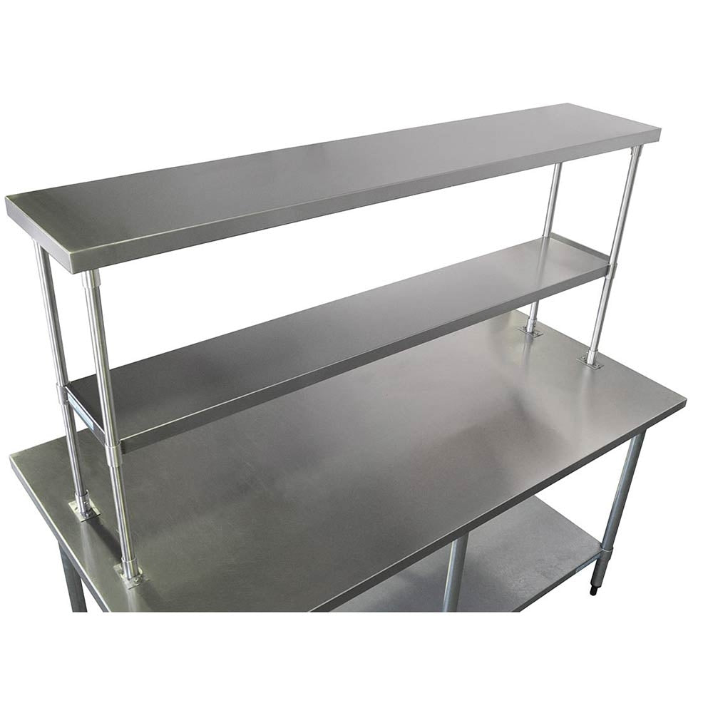 Prepline PDOS-1427 stainless steel double tier overshelf installed on a work table (representative image)