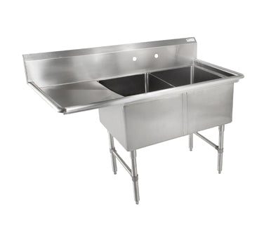 John Boos 2B16204-1D18L 54" Two Compartment Sink, 16"W x 20"L Bowl With Left-Hand Drainboard