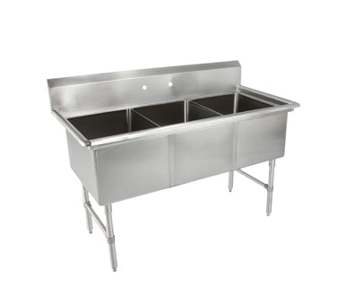 John Boos 3B16204 53" Three Compartment Sink, 16"W x 20"L Bowl Without Drainboard
