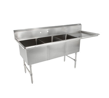 John Boos 3B184-1D18R-X 76" Three Compartment Sink, 18"W x 18"L Bowl With Right-Hand Drainboard