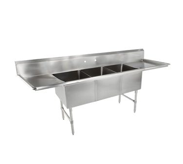 John Boos 3B20304-2D30 123" Three Compartment Sink, 20"W x 30"L Bowl With 2 Drainboards