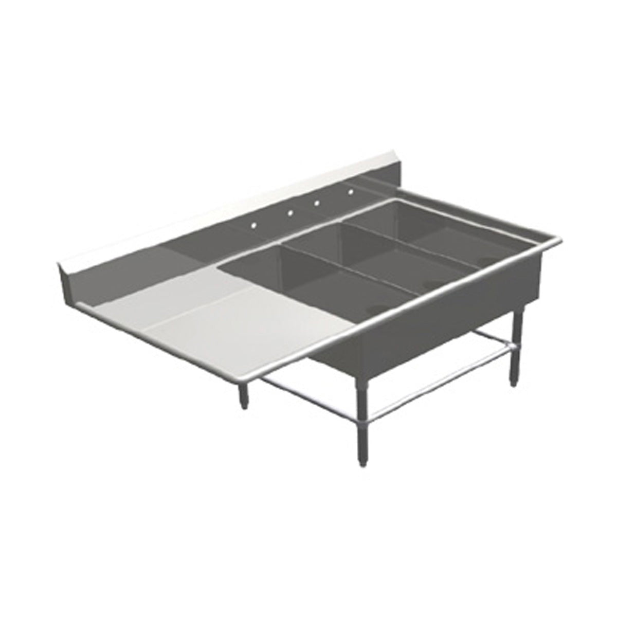 John Boos 3PB14314-1D30L 76" Three Compartment Sink, 14"W x 31"L Bowl With Left-Hand Drainboard