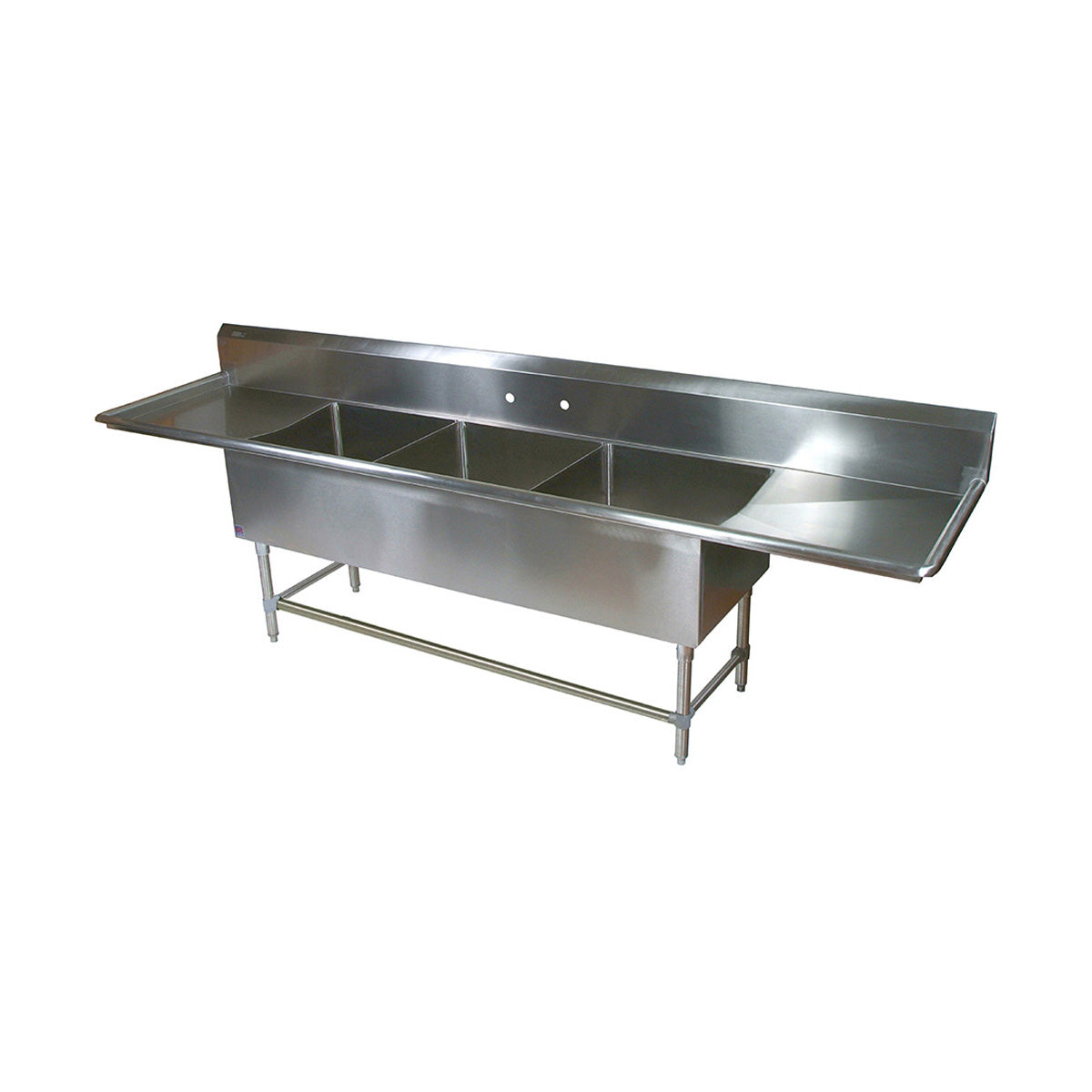 John Boos 3PB18-2D30 117" Three Compartment Sink, 18"W x 18"L Bowl With 2 Drainboards