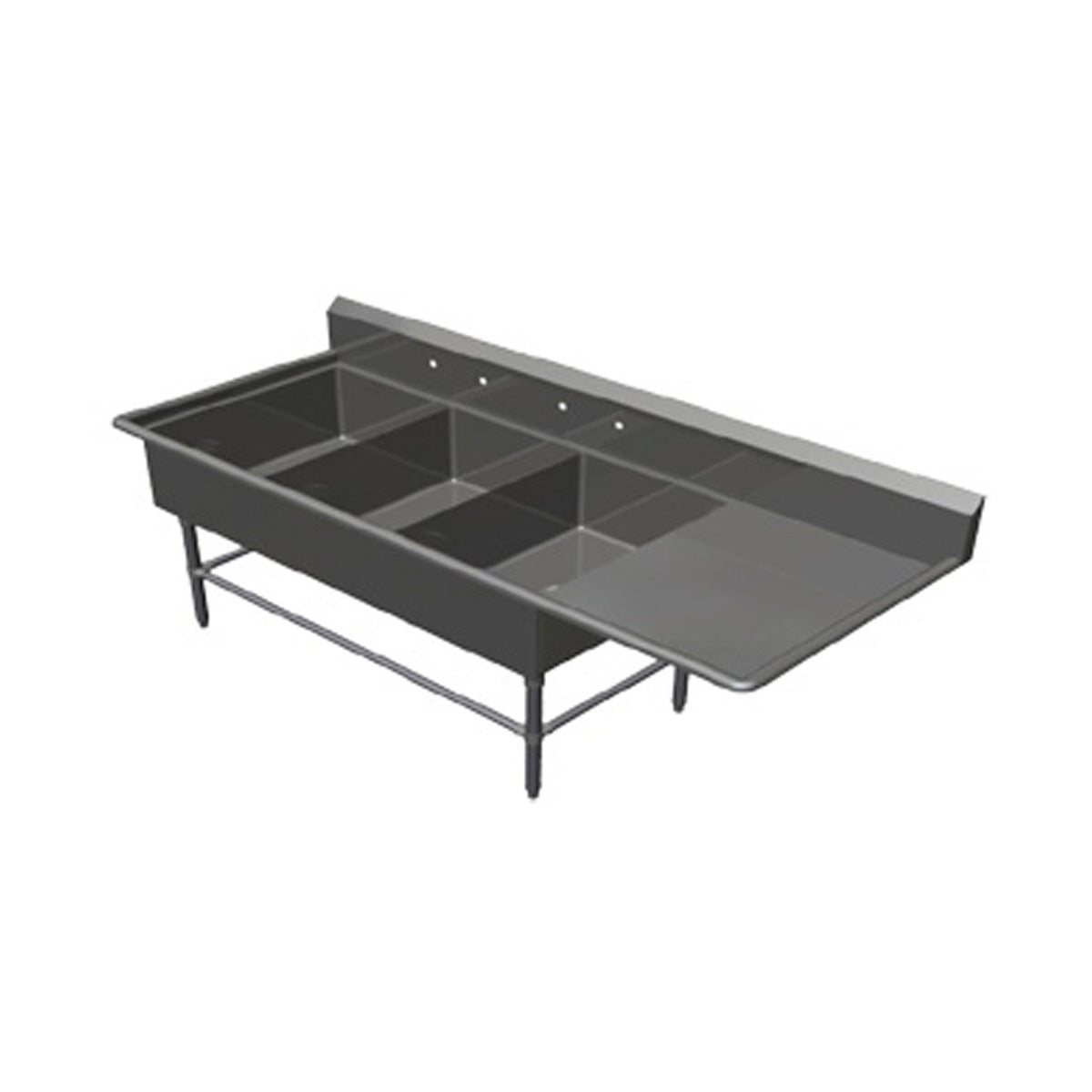 John Boos 3PB20284-1D30R 94" Three Compartment Sink, 20"W x 28"L Bowl With Right-Hand Drainboard
