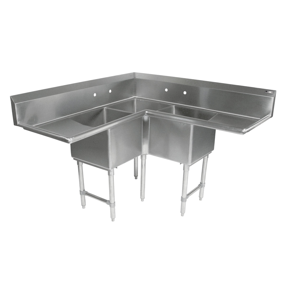 John Boos 3PBCS20-2D24 68" 3 Compartment Corner Sink, 20"W x 20"L Bowl - Stainless Steel
