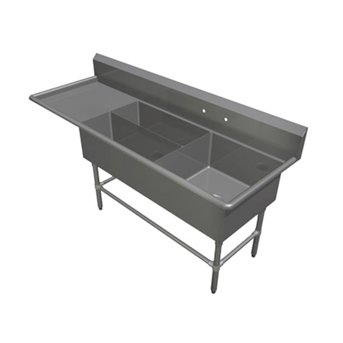 John Boos 3PBPS3224-1D24L 84" Three Compartment Sink, 24"W x 24"L Bowl With Left-Hand Drainboard