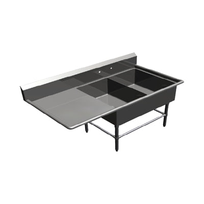 John Boos 42PB2028-1D30L 74" Two Compartment Sink, 20"W x 28"L Bowl With Left-Hand Drainboard