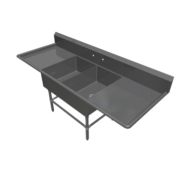 John Boos 42PB20284-2D30 103" Two Compartment Sink, 20"W x 28"L Bowl With 2 Drainboards