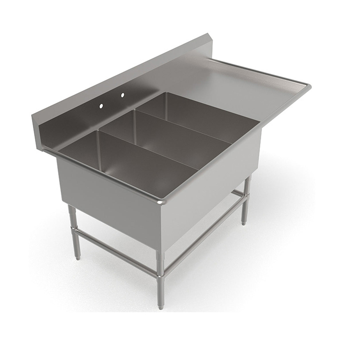 John Boos 43PB1431-1D18R 64" Three Compartment Sink, 14"W x 31"L Bowl With Right-Hand Drainboard