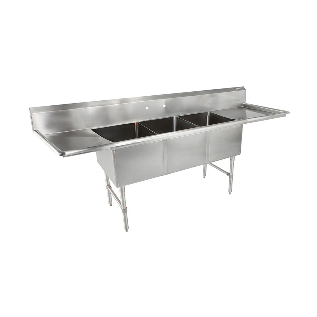 John Boos 43PB2028-2D24 111" Three Compartment Sink, 20"W x 28"L Bowl With 2 Drainboards