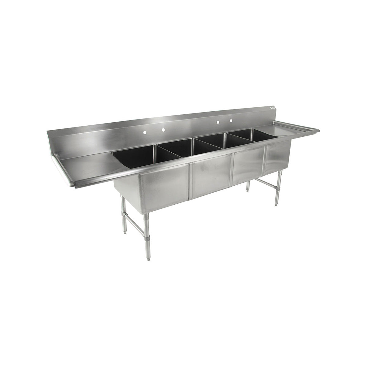 John Boos 4B18244-2D18 111" Four Compartment Sink, 18"W x 24"L Bowl With 2 Drainboards