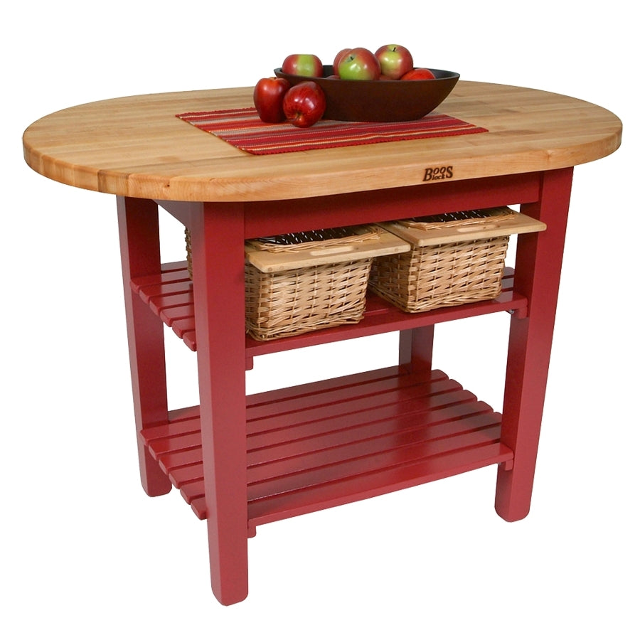 John Boos C-ELIP4830175-2S 48x30 Eliptical Utility Table, 1-3/4 Thick Hard Rock Maple Top, Painted Wood Base
