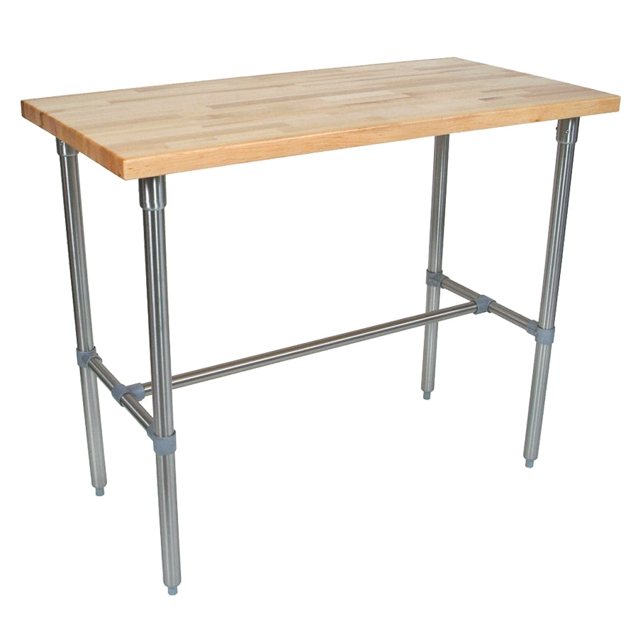 John Boos CUCNB02-40 48"W x 24"D x 40"H Northern Hard Rock Maple Utility Table, 1.5" Thick Edge Grain Top, Varnique Finish, Stainless Steel Open Base