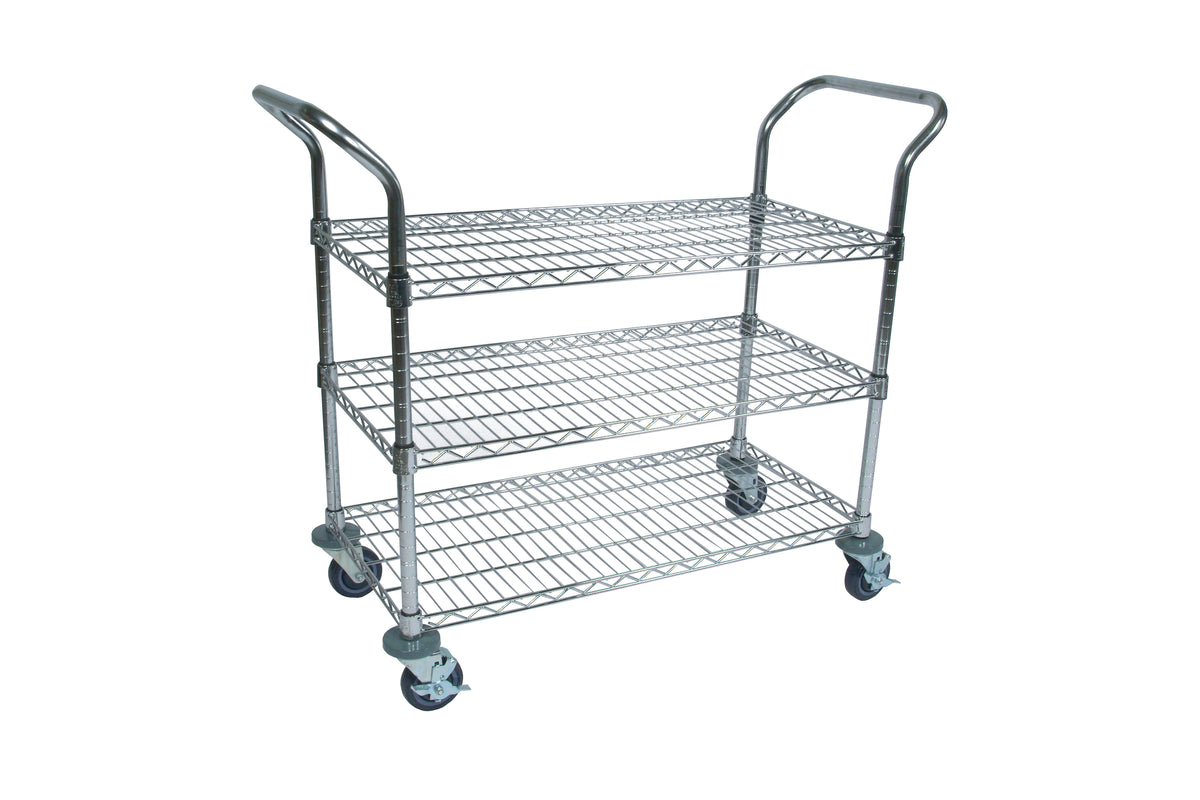 John Boos CWC-1836-3 Chrome Wire Bussing Cart w/ (3) 36"L x 18"D Shelves