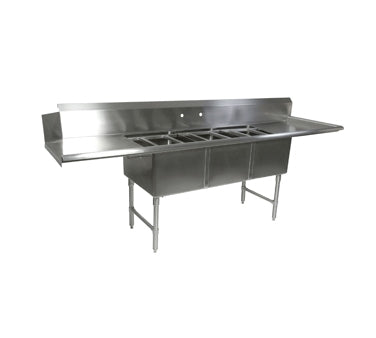 John Boos DT3B18244-2D24R 103" Dishtable with Potsinks, (2) 24" Drainboards, 3 Bowls, Clean