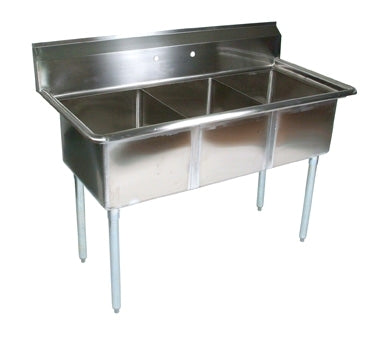 John Boos E3S8-1014-10-X 35" Three Compartment Sink, 10"W x 14"L Bowl Without Drainboard
