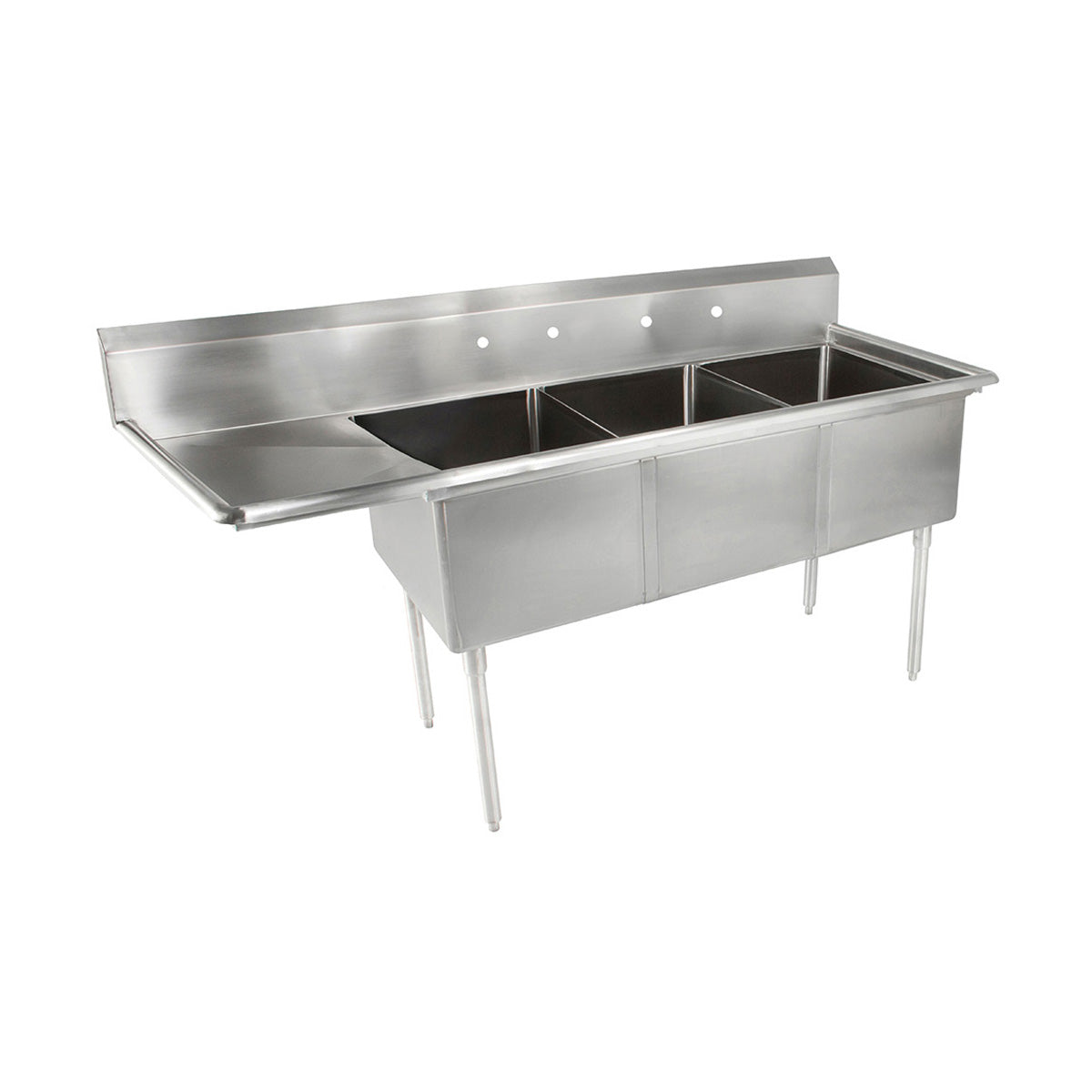 John Boos E3S8-1014-10L15 47" Three Compartment Sink, 10"W x 14"L Bowl With Left-Hand Drainboard
