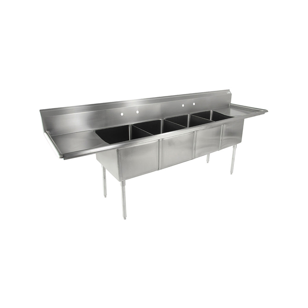 John Boos E4S8-1620-14T18 100" Four Compartment Sink, 16"W x 20"L Bowl With 2 Drainboards