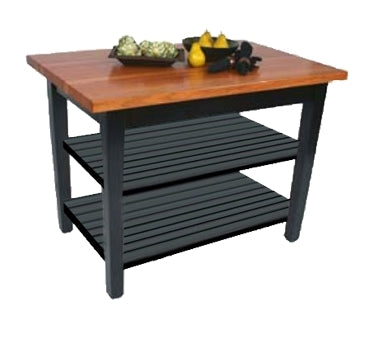 John Boos RN-C6036-2S Rouge et Noir Le Classique Utility Table, 60"W x 36"D, American Cherry, Varnique Finish, 2 Black Slatted Undershelves