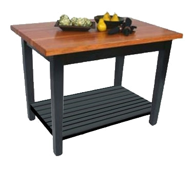 John Boos RN-C6036-S Rouge et Noir Le Classique Utility Table, 60"W x 36"D, 1-1/2" Thick Edge Grain American Cherry Top, Varnique Finish, Black Slatted Undershelf