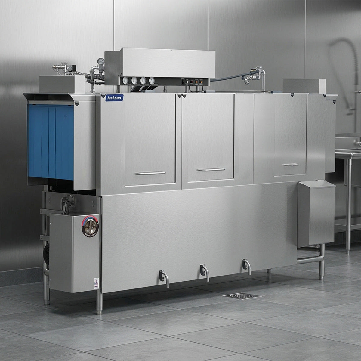 Jackson WWS AJ-100CS 100" Conveyor Dishwasher, 287 Racks/Hr - High Temp Steam Tank without Booster