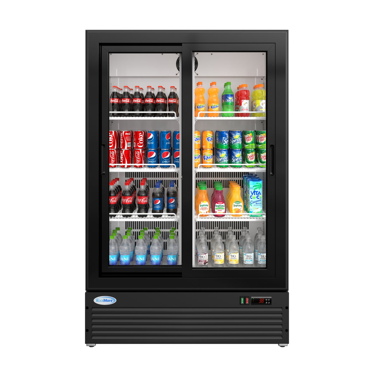 KoolMore KM-AEM2-10CSL 35-Inch Glass Door Merchandiser Refrigerator — 10 cu. ft., 2 Doors, Black