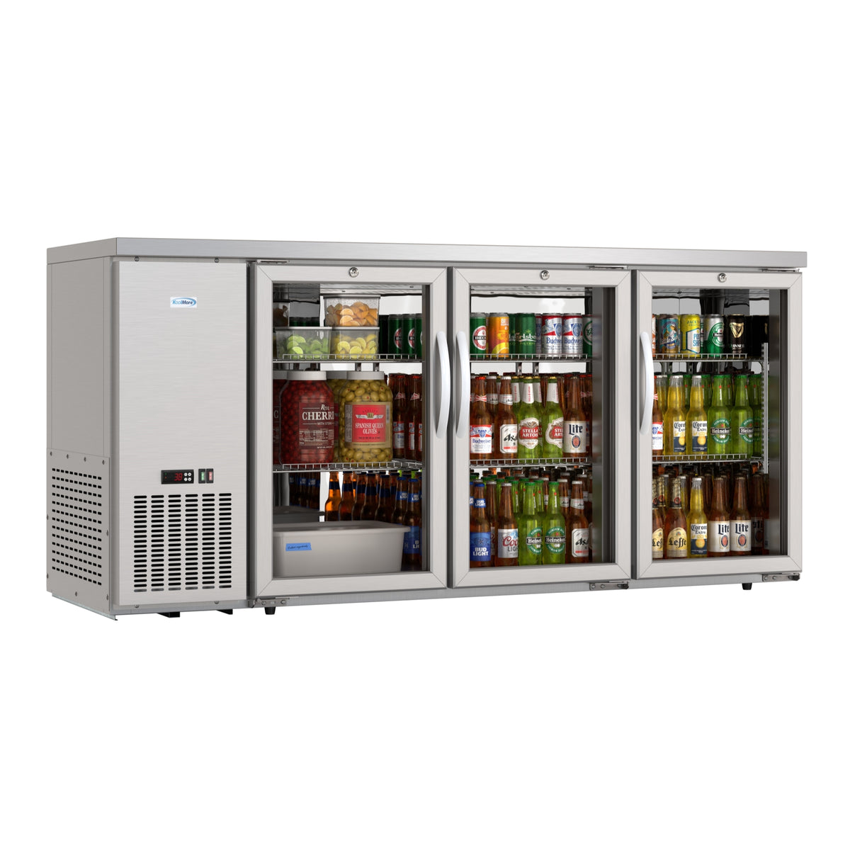 KoolMore KM-BC-3GD-SCSS 72-Inch Back Bar Cooler — 18 cu. ft., 3 Doors, Stainless-Steel