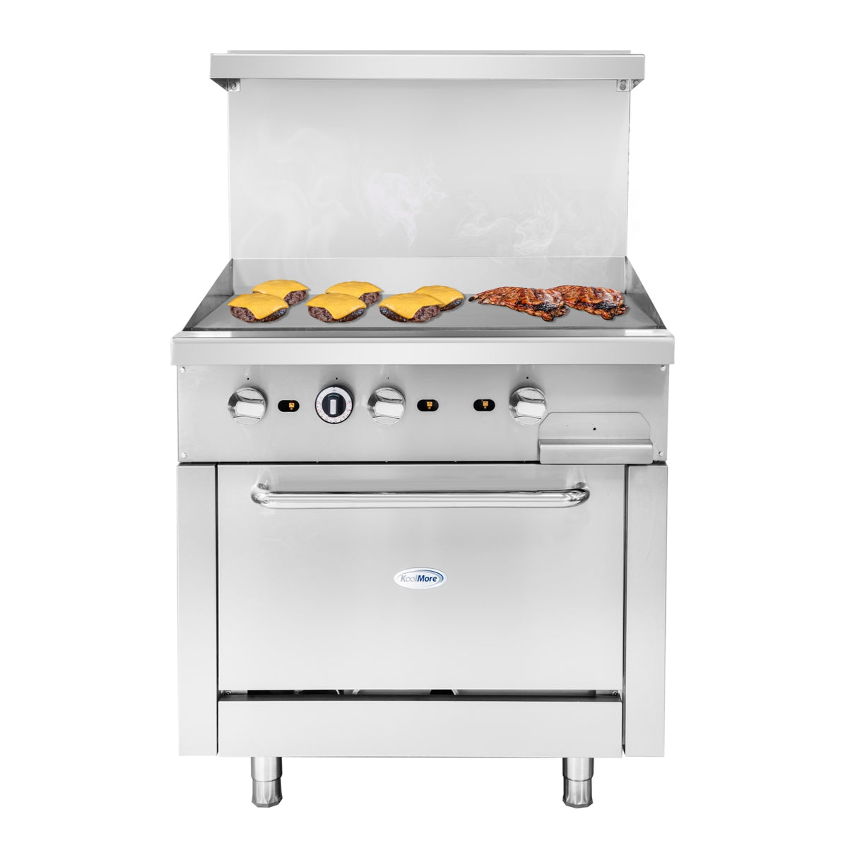 KoolMore KM-CRG36G-NG 36-Inch Gas Range — Griddle 3 Burners, Stainless-Steel