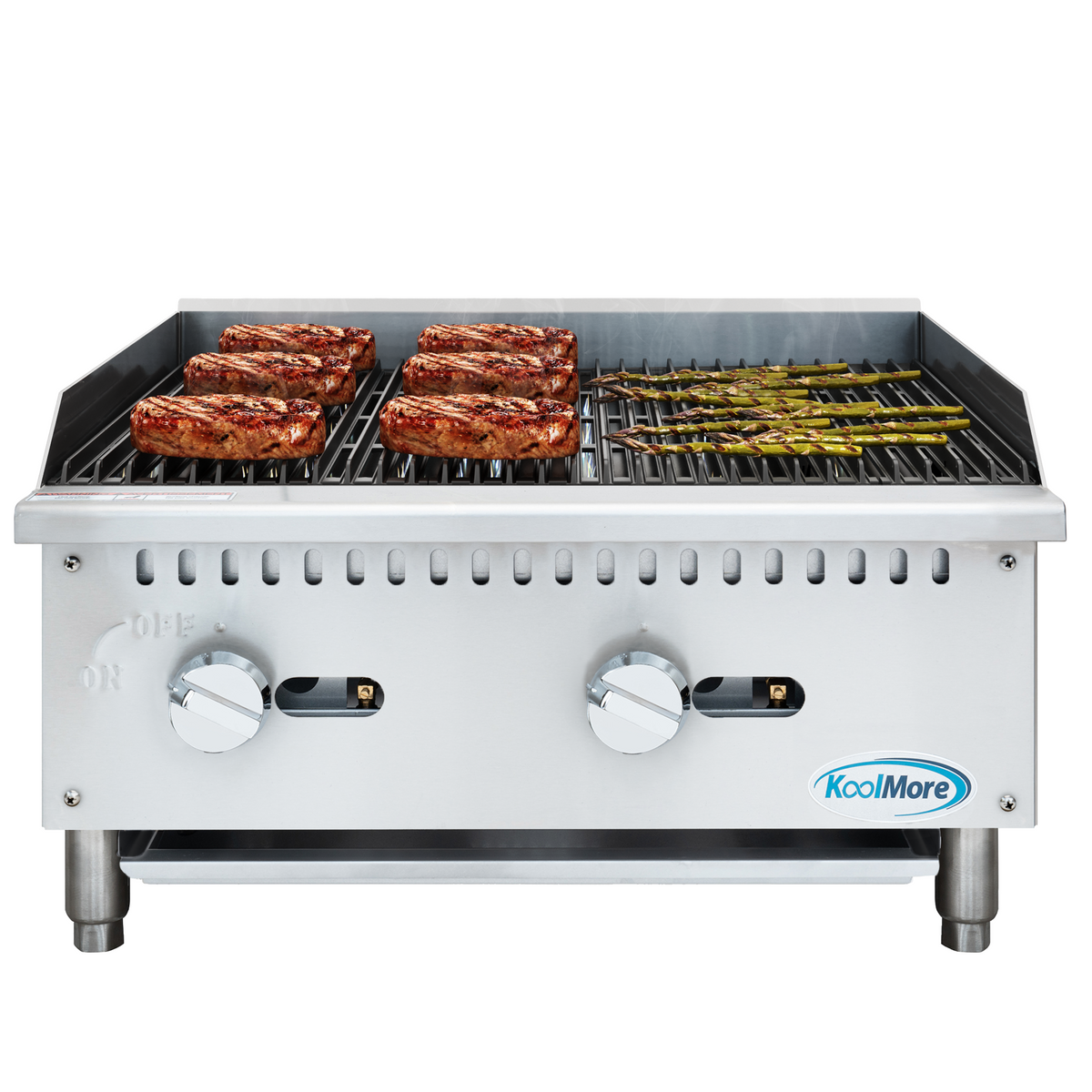 KoolMore KM-GCB2-24M 24-Inch Gas Charbroiler — 2 Burners, Silver