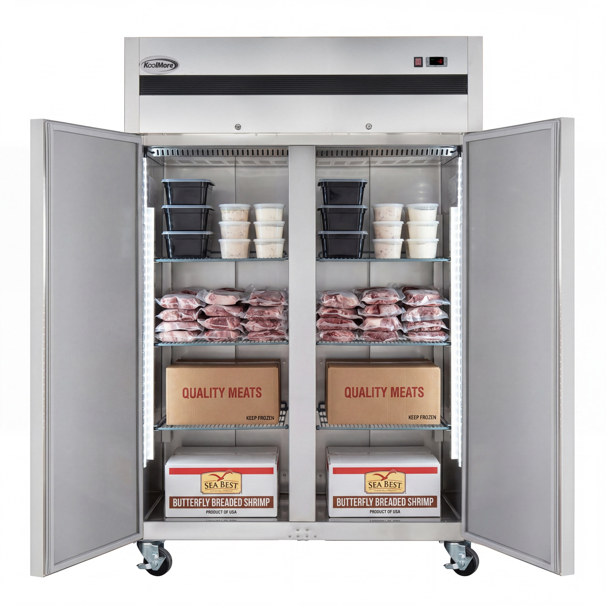 KoolMore KM-RIF-2D-SS-TM 54-Inch Reach-In Freezer — 49 cu. ft., 2 Doors, Stainless-Steel