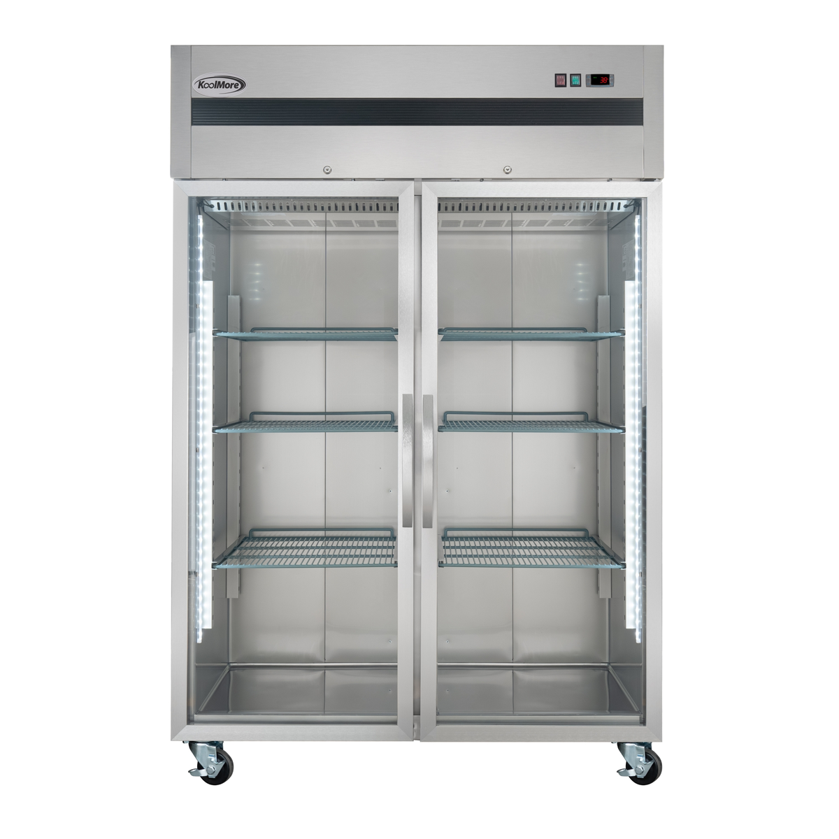 KoolMore KM-RIR-2D-GD-TM 54-Inch Glass Door Merchandiser Refrigerator — 49 cu. ft., 2 Doors, Stainless-Steel