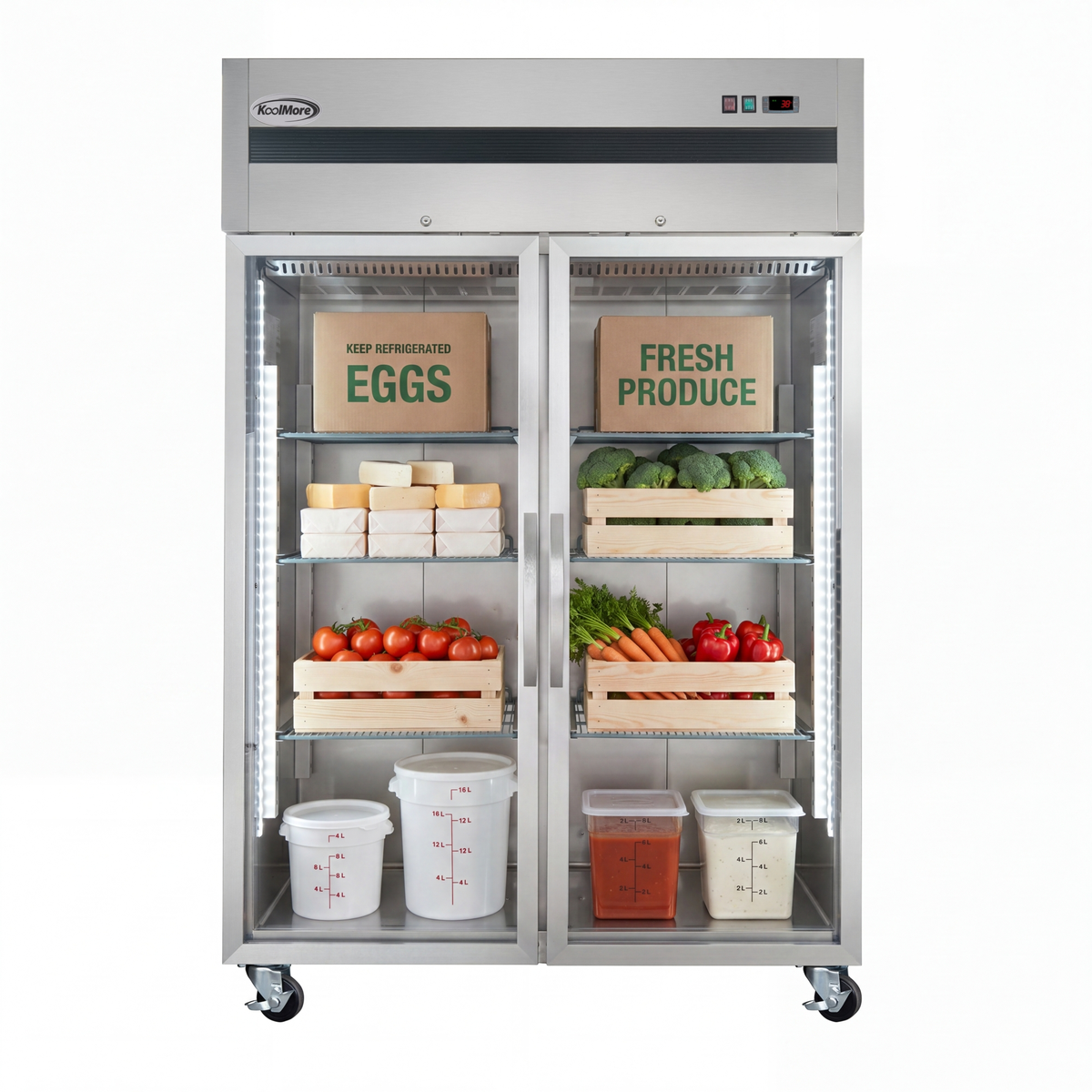KoolMore KM-RIR-2D-GD-TM 54-Inch Glass Door Merchandiser Refrigerator — 49 cu. ft., 2 Doors, Stainless-Steel